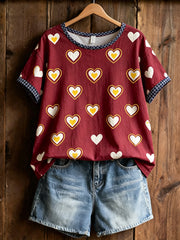 Women's Scotland Football Lover Heart Art Printed Linen T-Shirt