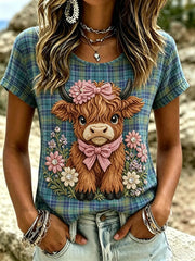 Women's Highland Denim Plaid Print T-shirt