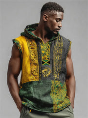 Men's Reggae Lion Jamaica Flag African Kente Hooded Linen Tank