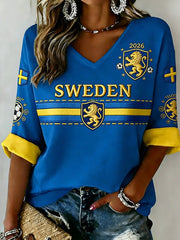 Women's Swedish Football Print Casual T-shirt
