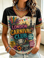 Women's Caribbean London Festival Notting Hill Carnival Printed V-neck T-shirt