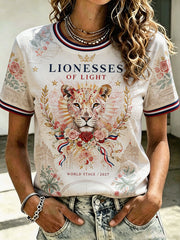 Women's England Lioness Football Lover Roses Art Printed T-shirt