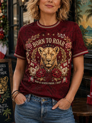 Women's England Lioness Football Lover Roses Art Printed T-shirt