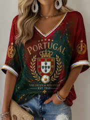 Women's Portuguese Football Print Casual T-shirt