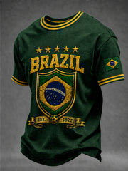 Men's Brazil Football Fan Gift Short Sleeve T-shirt