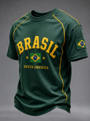 Men's Brazil Football Fan Gift Short Sleeve T-shirt