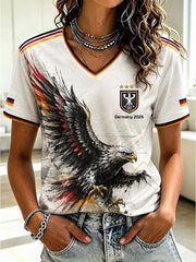 Women's Germany Football Printed V-neck T-shirt