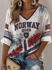 Women's Norway Football Casual Sport-Style Waffle T-shirt