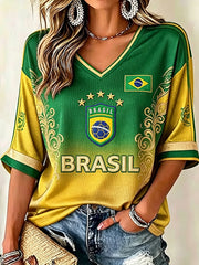 Women's Brazil Soccer Fan Gift Waffle T-shirt