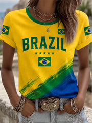 Women's Brazil Soccer Fan Gift Short Sleeve T-shirt