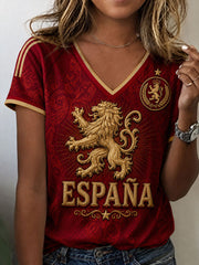 Women's ESPAÑA Football V-neck off-shoulder short-sleeved T-shirt