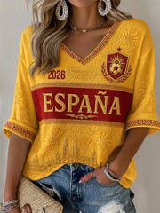 Women's Gift For Football Fans Print Casual Half-Sleeves V-Neck T-Shirt