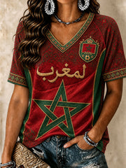 Women's 2026 Morocco Football V-Neck T-Shirts