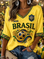Women's Mid-length Sleeves V-Neck T-Shirt