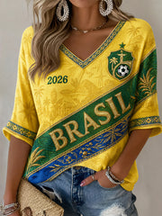 Women's Gift For Football Fans Print Casual Half-Sleeves V-Neck T-Shirt