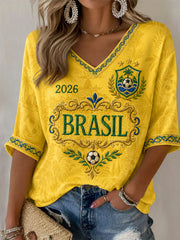 Women's Gift For Football Fans Print Casual Half-Sleeves V-Neck T-Shirt