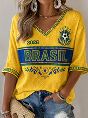 Women's Gift For Football Fans Print Casual Half-Sleeves V-Neck T-Shirt