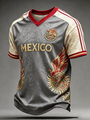 Men's Mexico Football Lover Printed V-neck T-shirt