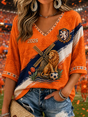 Women's Gift For Football Fans Print Casual V-Neck Tee