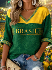 Women's Gift For Football Fans Print Casual Half-Sleeve V-Neck T-Shirt