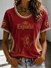 Women's Spanish Football Printed V-neck T-shirt