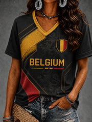 Women's Belgium Football Short Sleeve V-neck T-shirt