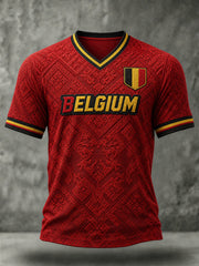 Men's Belgium Football Short Sleeve V-neck T-shirt