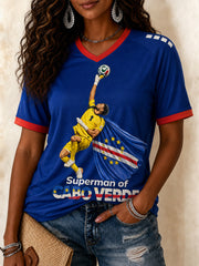 Women's Gift For Football Fans Print Casual V-Neck Tee