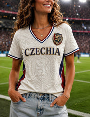 Women's CZECHIA Football Printed V-neck T-shirt