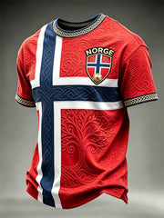Men's Norway Football Viking Tree of Life Celtic Flag Colorblock Print short sleeves t-shirt
