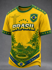Men's Brazil Football Fan Gift Printed Casual Short Sleeve T-shirt