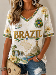Women's Brazil Football Print Casual T-Shirt