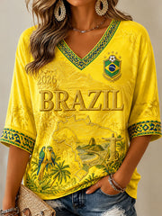 Women's Brazil Football Print Casual T-Shirt