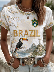 Women's Brazil Football Print Casual T-Shirt