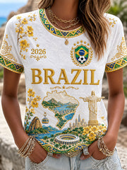Women's Brazil Football Print Casual T-Shirt