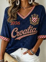 Women's Mid-length Sleeves V-Neck T-Shirt