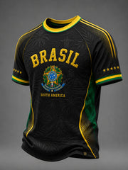 Men's Brazil Football Fan Gift Art Print O-neck Short Sleeve T-shirt