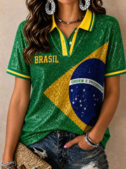 Women's Brazil Football Fan Gift Art Print Short Sleeve Top