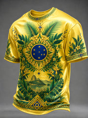 Men's Brazil Football Fan Gift Printed Short Sleeve T-Shirt