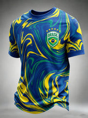 Men's Brazil Football Fan Gift Printed Short Sleeve T-Shirt