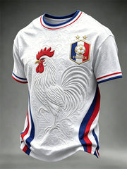 Men's France Football Rooster Flag Inspired Print short sleeves t-shirt