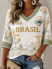 Women's Brazil Football Printed Casual T-Shirt