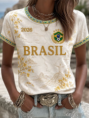 Women's Brazil Football Printed Casual T-Shirt
