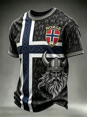 Men's Norway Football Viking Warrior & Runes Celtic Knot Flag Print short sleeves t-shirt