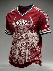 Men's Retro Norwegian Viking Pattern Printed V-neck T-shirt