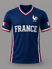 Men's France Print Casual V-Neck Tee