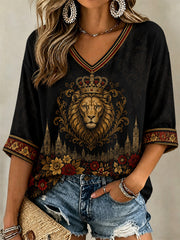 Women's Belgium Print Casual V-Neck Tee