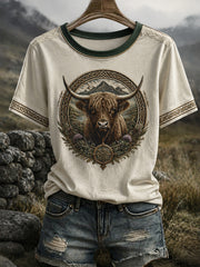 Women's Scottish Highland Cattle Printed V-neck T-shirt
