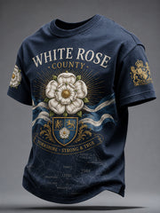 Men's England Yorkshire Day White Roses Art Printed T-shirt