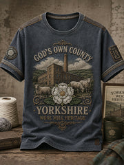 Men's England Yorkshire Day White Roses Art Printed T-shirt